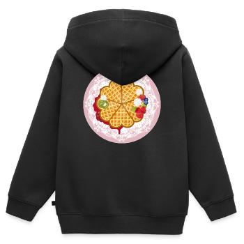 Goldene Waffeln mit Obst und Sahne Motiv - Kinder Premium Organic Zip Hoodie - Schwarz - Hinten - AI Model Kid Male (0cm)