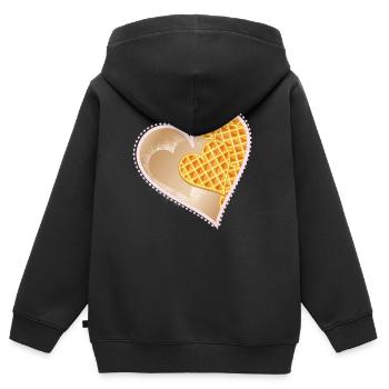 Gaufres cœur au sucre en poudre et bord dentelle - Sweat Premium à capuche zippé enfant bio - noir - Dos - AI Model Kid Male (0cm)
