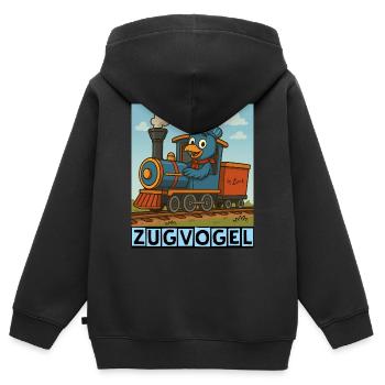 Zugvogel by Rico Beck - Kinder Premium Organic Zip Hoodie - Schwarz - Hinten - AI Model Kid Male (0cm)