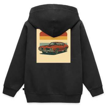 Retro Muscle Car Sonnengruß Design - Kinder Premium Organic Zip Hoodie - Schwarz - Hinten - AI Model Kid Male (0cm)