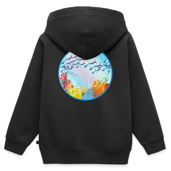Schwarm bunter Fische im Korallenriff - Kinder Premium Organic Zip Hoodie - Schwarz - Hinten - AI Model Kid Male (0cm)
