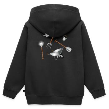 Illustration d’ensemble d’outils de jardin classiques - Sweat Premium à capuche zippé enfant bio - noir - Dos - AI Model Kid Male (0cm)