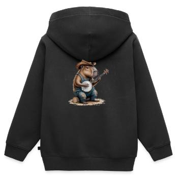 Cooles Capybara spielt Banjo - Kinder Premium Organic Zip Hoodie - Schwarz - Hinten - AI Model Kid Male (0cm)