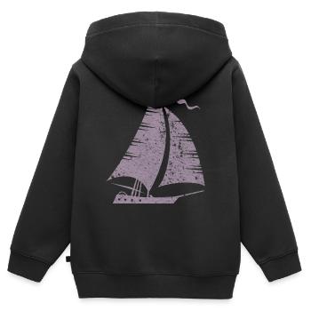 Silhouette de voilier minimaliste grunge - Sweat Premium à capuche zippé enfant bio - noir - Dos - AI Model Kid Male (0cm)