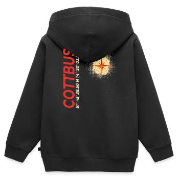 Cottbus - Kinder Premium Organic Zip Hoodie - Schwarz - Hinten - AI Model Kid Male (0cm)