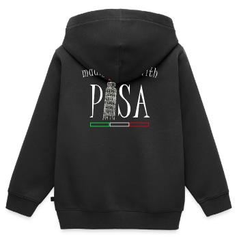 Amoureux de Pise, dessin à la main, tour penchée - Sweat Premium à capuche zippé enfant bio - noir - Dos - AI Model Kid Male (0cm)