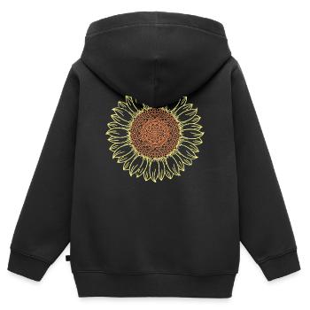 Conception complexe de mandala tournesol - Sweat Premium à capuche zippé enfant bio - noir - Dos - AI Model Kid Male (0cm)