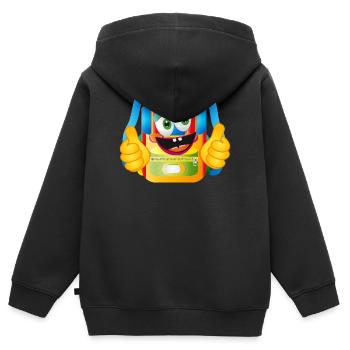Lustiger Comic-Schulranzen mit Daumen hoch - Kinder Premium Organic Zip Hoodie - Schwarz - Hinten - AI Model Kid Male (0cm)