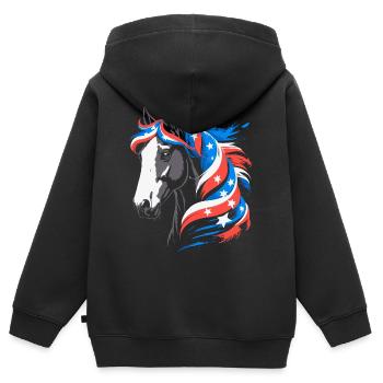 Patriotisches Pferd mit Sternenmähne - Kinder Premium Organic Zip Hoodie - Schwarz - Hinten - AI Model Kid Male (0cm)