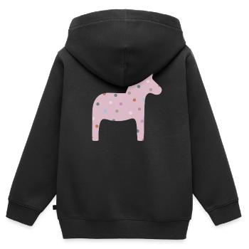 Dala Cheval Pois Pois Décoration Scandinave - Sweat Premium à capuche zippé enfant bio - noir - Dos - AI Model Kid Male (0cm)