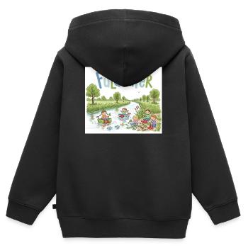 Fuldaufer : l’aventure fluviale ! - Sweat Premium à capuche zippé enfant bio - noir - Dos - AI Model Kid Male (0cm)