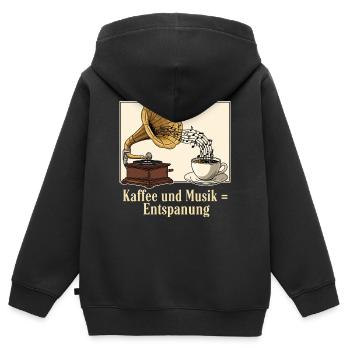 Kaffee und Musik = Entspannung - Kinder Premium Organic Zip Hoodie - Schwarz - Hinten - AI Model Kid Male (0cm)