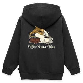 Caffè e Musica = Se détendre - Sweat Premium à capuche zippé enfant bio - noir - Dos - AI Model Kid Male (0cm)