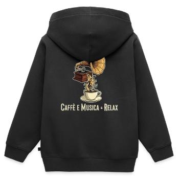 Caffè e Musica = Se détendre - Sweat Premium à capuche zippé enfant bio - noir - Dos - AI Model Kid Male (0cm)