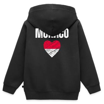 J’aime Monaco, drapeau de Monaco - Sweat Premium à capuche zippé enfant bio - noir - Dos - AI Model Kid Male (0cm)