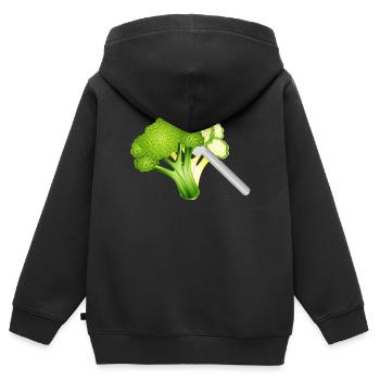 Motif de brocoli coupé – élégant et croustillant - Sweat Premium à capuche zippé enfant bio - noir - Dos - AI Model Kid Male (0cm)