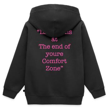 Inspirierendes Comfort Zone Zitat - Kinder Premium Organic Zip Hoodie - Schwarz - Hinten - AI Model Kid Male (0cm)