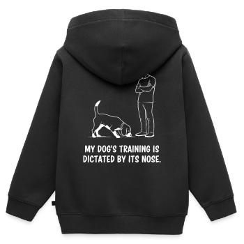Dressage de chiens par le nez - Sweat Premium à capuche zippé enfant bio - noir - Dos - AI Model Kid Male (0cm)