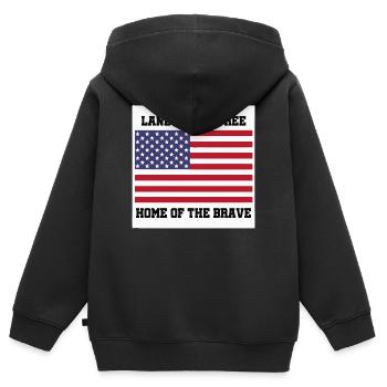 Drapeau patriotique américain avec texte en gras - Sweat Premium à capuche zippé enfant bio - noir - Dos - AI Model Kid Male (0cm)