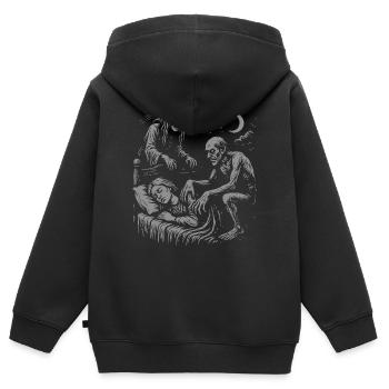 Juments et étrangleurs - Cauchemars fantomatiques - Sweat Premium à capuche zippé enfant bio - noir - Dos - AI Model Kid Male (0cm)