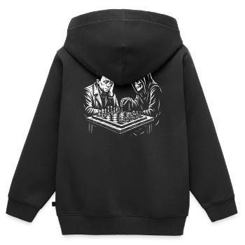 Albert Camus spielt Schach mit Sensenmann - Kinder Premium Organic Zip Hoodie - Schwarz - Hinten - AI Model Kid Male (0cm)