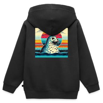 Phoque - Sweat Premium à capuche zippé enfant bio - noir - Dos - AI Model Kid Male (0cm)