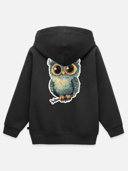 Eule - Kinder Premium Organic Zip Hoodie - Schwarz