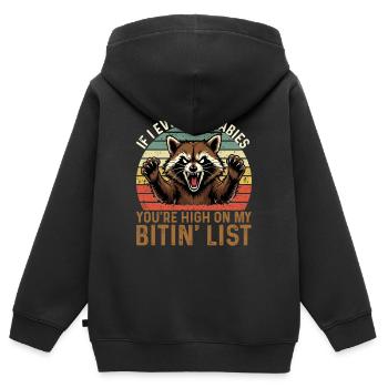Si jamais j’attrape la rage, tu es défoncé par ma morsure de lis - Sweat Premium à capuche zippé enfant bio - noir - Dos - AI Model Kid Male (0cm)