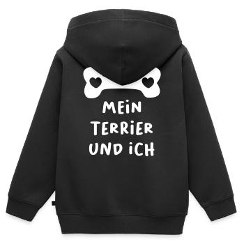 Terrier Knochen Hund Liebe Herz Haustier Ego Comic - Kinder Premium Organic Zip Hoodie - Schwarz - Hinten - AI Model Kid Male (0cm)
