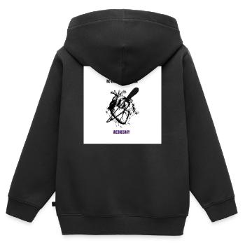 Pas de câlins, juste des couteaux. MERCREDI - Sweat Premium à capuche zippé enfant bio - noir - Dos - AI Model Kid Male (0cm)