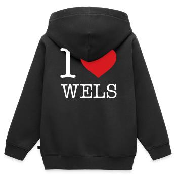 J'aime Wels - Sweat Premium à capuche zippé enfant bio - noir - Dos - AI Model Kid Male (0cm)