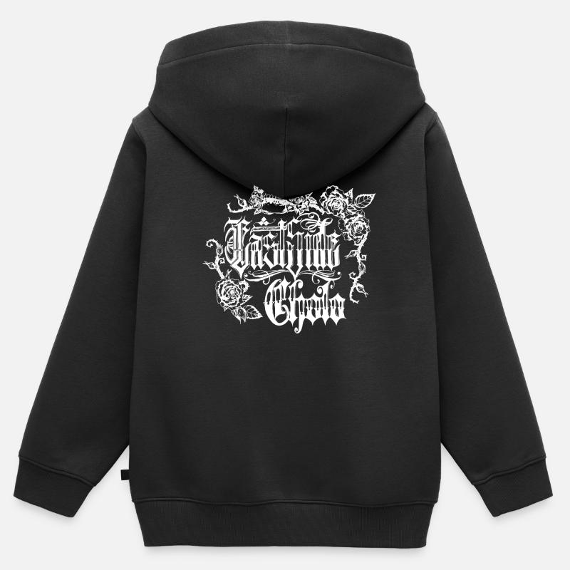 Crâne Rose Design Gothique - Sweat Premium à capuche zippé enfant bio - noir