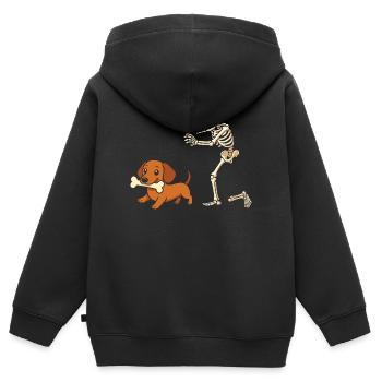 Humour Squelette Poursuit Chien Teckel - Sweat Premium à capuche zippé enfant bio - noir - Dos - AI Model Kid Male (0cm)