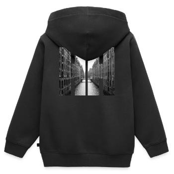 Hamburg Speicherstadt Moin Digga Hansestadt HH - Kinder Premium Organic Zip Hoodie - Schwarz - Hinten - AI Model Kid Male (0cm)