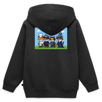 Pixelart Fuchsgruppe in Fantasiewelt - Kinder Premium Organic Zip Hoodie - Schwarz - Hinten - AI Model Kid Male (0cm)