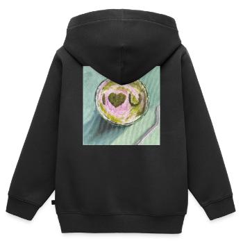 I luv Matcha Illustration artistique de collation - Sweat Premium à capuche zippé enfant bio - noir - Dos - AI Model Kid Male (0cm)