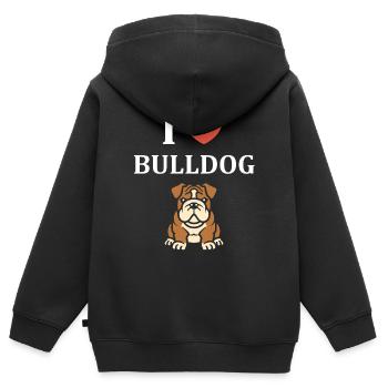 Portrait de Bulldog Expressif - Sweat Premium à capuche zippé enfant bio - noir - Dos - AI Model Kid Male (0cm)