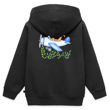 Earthworm pilot saves the world - Kids Premium Organic Zip-up Hoodie - black - Back - AI Model Kid Male (0cm)