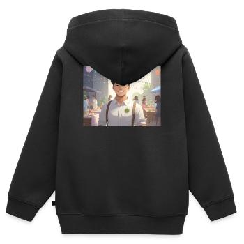 Porträt eines jungen Mannes auf einem Sommerfest - Kinder Premium Organic Zip Hoodie - Schwarz - Hinten - AI Model Kid Male (0cm)