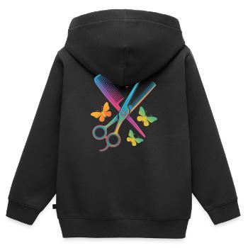 Friseur Schere Kamm Schmetterling - Kinder Premium Organic Zip Hoodie - Schwarz - Hinten - AI Model Kid Male (0cm)