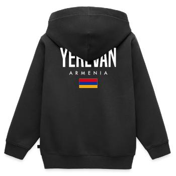 Yerevan, Armenia - Kids Premium Organic Zip-up Hoodie - black - Back - AI Model Kid Male (0cm)