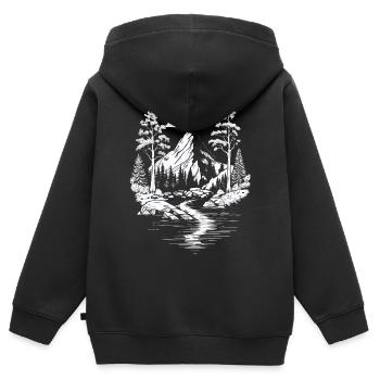 Naturliebhaber Berg Natur Landschaft Bäume Fluss - Kinder Premium Organic Zip Hoodie - Schwarz - Hinten - AI Model Kid Male (0cm)