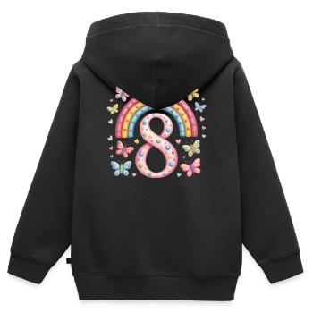 Rainbow Butterfly 8th Birthday Girl - Kids Premium Organic Zip-up Hoodie - black - Back - AI Model Kid Male (0cm)