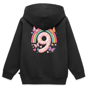 Rainbow Butterfly 9th Birthday Girl - Kids Premium Organic Zip-up Hoodie - black - Back - AI Model Kid Male (0cm)
