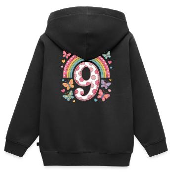 Rainbow Butterfly 9th Birthday Girl - Kids Premium Organic Zip-up Hoodie - black - Back - AI Model Kid Male (0cm)