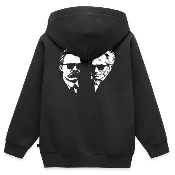 Les philosophes allemands Nietzsche et Schopenhhauer - Sweat Premium à capuche zippé enfant bio - noir - Dos - AI Model Kid Male (0cm)