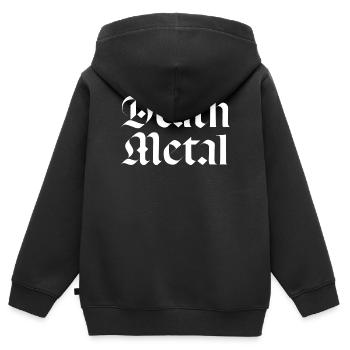 Impression d’art gothique en métal typographie - Sweat Premium à capuche zippé enfant bio - noir - Dos - AI Model Kid Male (0cm)