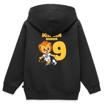 Fußball Löwe - Ich bin schon 9 Jahre alt - Kinder Premium Organic Zip Hoodie - Schwarz - Hinten - AI Model Kid Male (0cm)