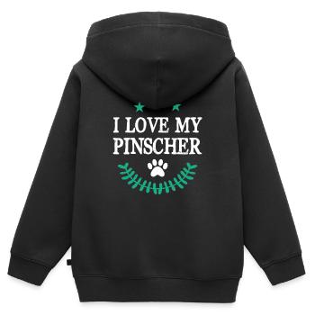 J’adore mon Pinscher - Sweat Premium à capuche zippé enfant bio - noir - Dos - AI Model Kid Male (0cm)