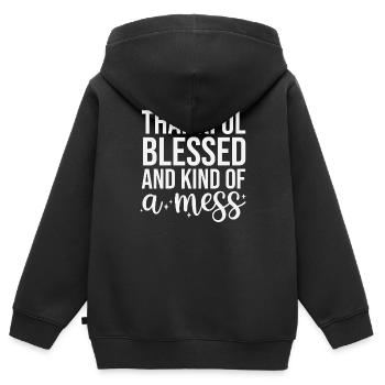Dankbarkeit und die Schaffung von Chaos - Kinder Premium Organic Zip Hoodie - Schwarz - Hinten - AI Model Kid Male (0cm)